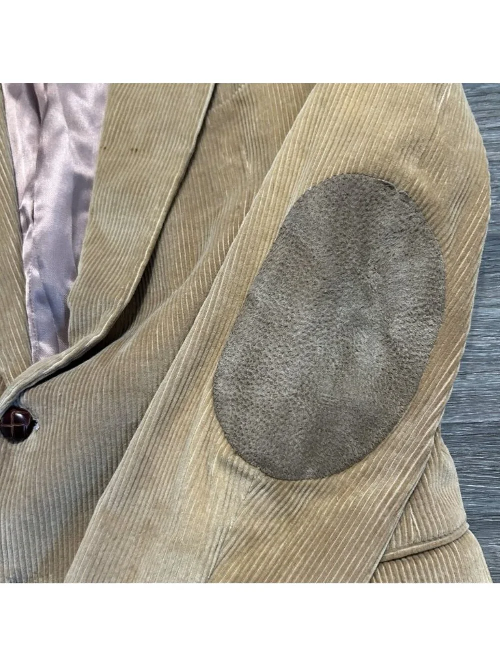 Jeremy Cobb 44L Hand Tailored Tan Corduroy Blazer Suede Elbow Patch Preppy VTG